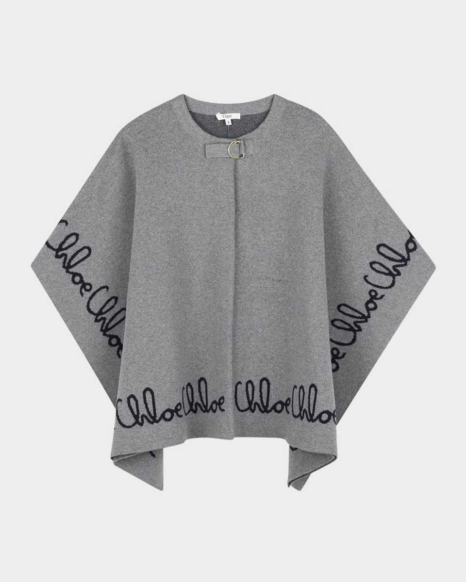 Girl's Logo Script Knitted Cape, Size 8-14